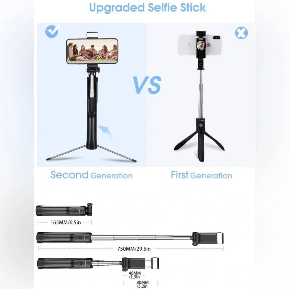 Brand New MPOW PA168A Black Tripod Selfie Stick with Fill Light with Remote